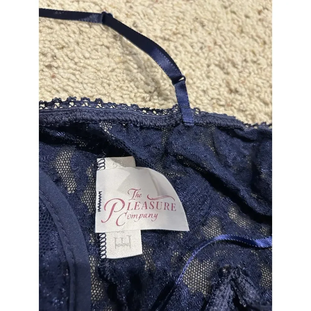 Vintage The Pleasure Company sz 1X Lingerie Teddy Bodysuit Lace Sheer NAVY E25